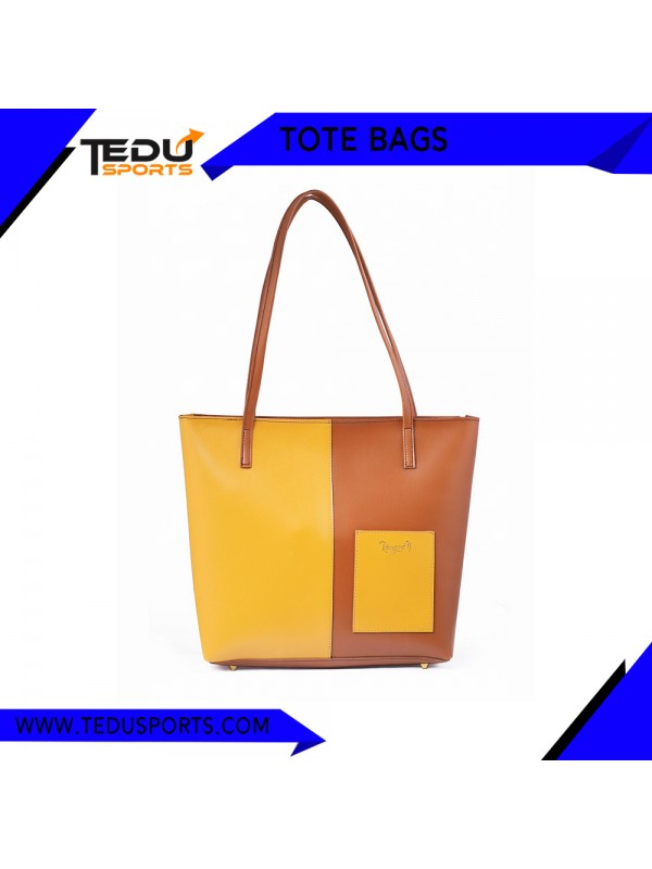 Mustard+Brown Double Handle Tote Bag