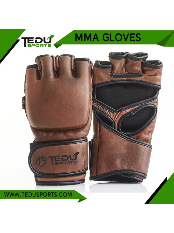 Brown Leather MMA Gloves