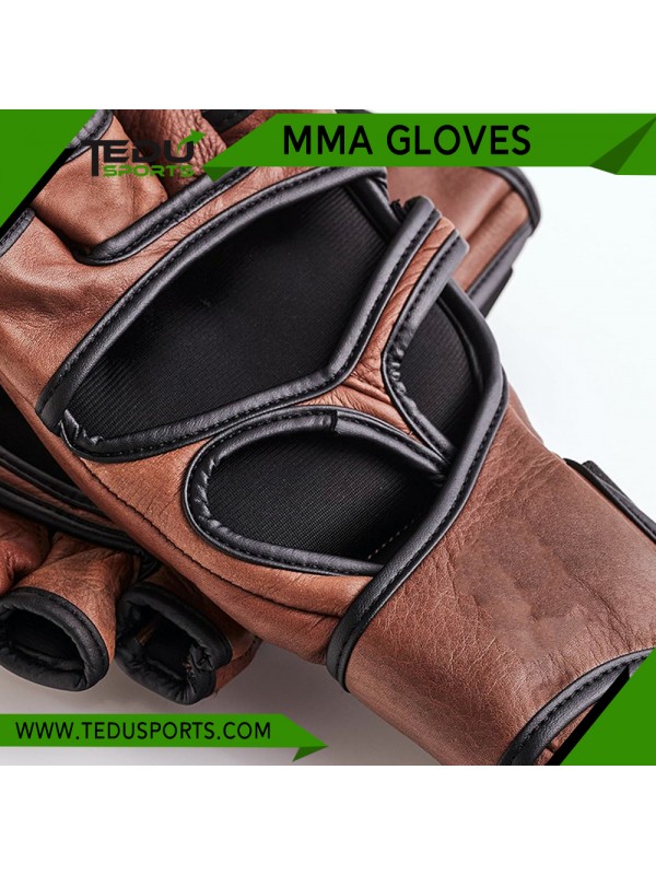 Brown Leather MMA Gloves