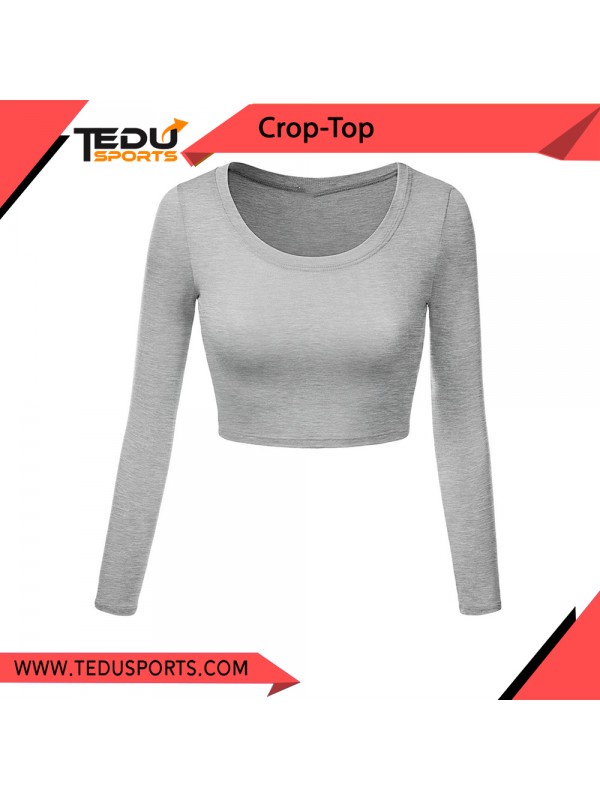 Womens Crop Top Round Neck Basic Long