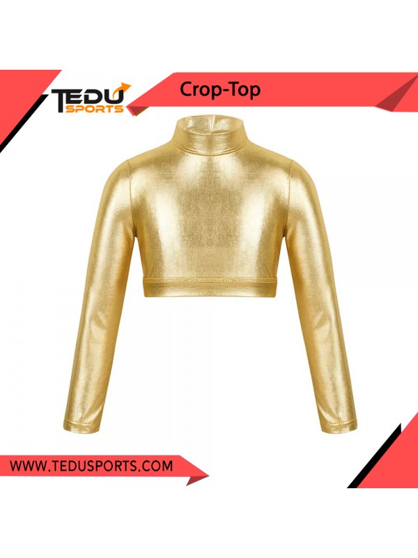 Crop Top Metallic Shiny Long Sleeve