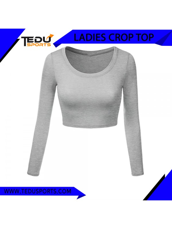 Womens Crop Top Round Neck Basic Long