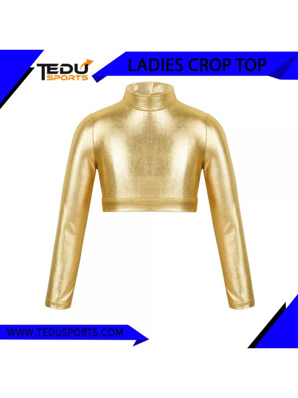 Crop Top Metallic Shiny Long Sleeve