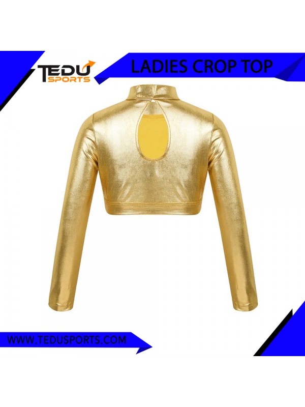 Crop Top Metallic Shiny Long Sleeve