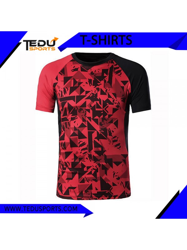 Cotton Men Red And Black Round Neck Designer T-shirt